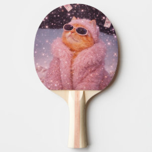 Glam Money Cat in Pink Fur Coat and Sunglasses Ping Pong Paddle