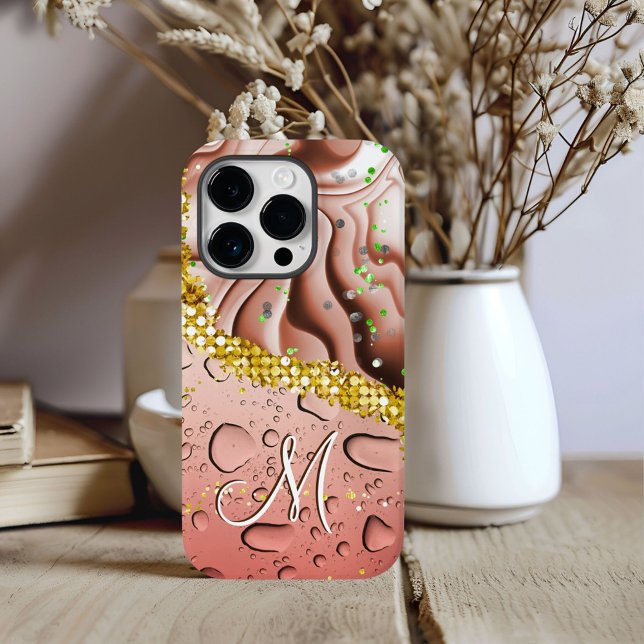 Glam Monogram M Brown Marble Fantasy Rain Droplets Case-Mate iPhone Case (Creator Uploaded)