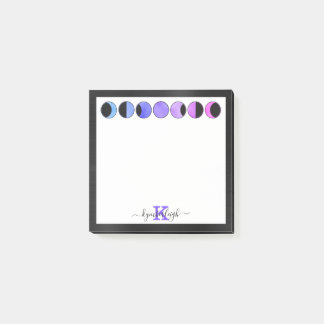 Glam Moon Phases Chic Monogram Name Small Square  Post-it Notes