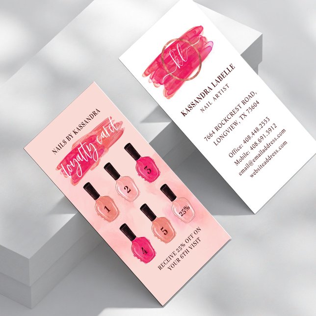 Glam Nail Polish Bottles Brush Stroke Nail Loyalty Business Card (Creator Uploaded)