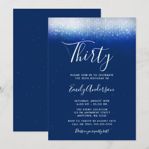 Glam Navy Blue 30th Birthday Invitation