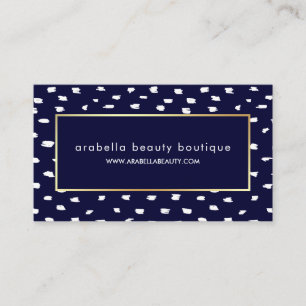 Glam Navy Blue and White Dots and Faux Gold Accent Business Card