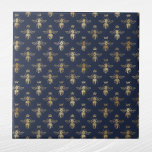 Glam Navy Blue Gold Bees Crown Tile<br><div class="desc">Navy Blue tile with gold bees and crown.  Hex code for navy blue is #202A44.</div>