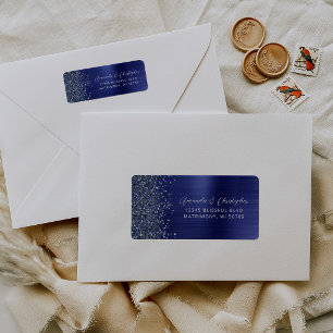 Glam Navy Blue Metallic Wedding Return Address