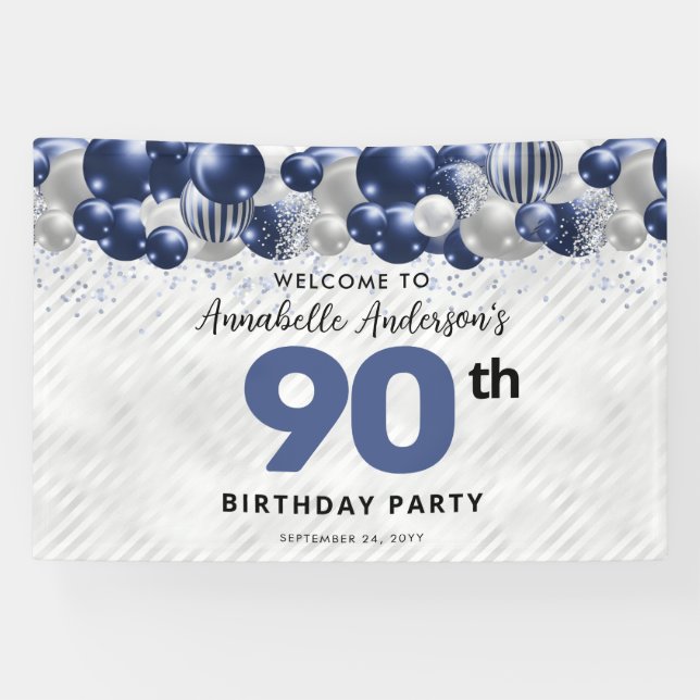 Glam Navy Blue Silver Balloon Glitter Welcome Banner (Horizontal)