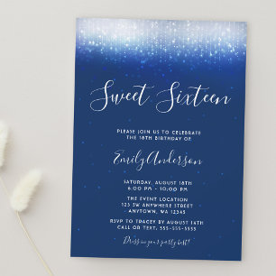 Glam Navy Blue Sweet 16 Invitations