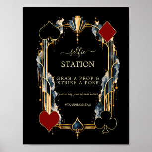 Glam Navy Gold Black Gatsby Casino Wedding Hashtag Poster