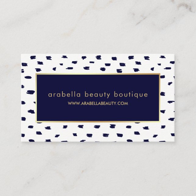 Glam Navy Hand Drawn Pattern with Faux Gold Accent Business Card (Front)