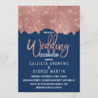 Glam Navy Rose Gold Glitter Colour Block Wedding