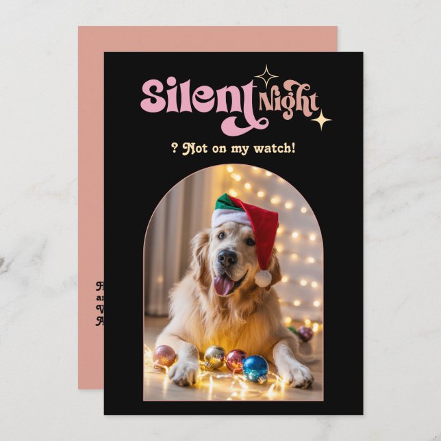 Glam Night Funny Retro Pet Dog Christmas Photo Holiday Card (Front/Back)