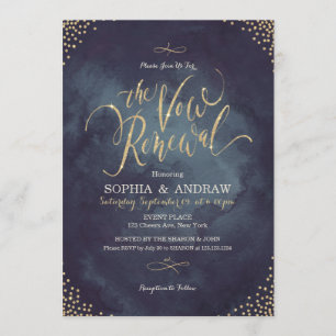 Glam night gold calligraphy vow renewal invitation