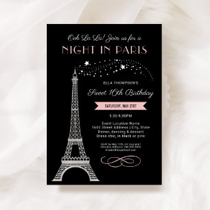 Glam Night in Paris Pink Sweet 16 Birthday Invitation
