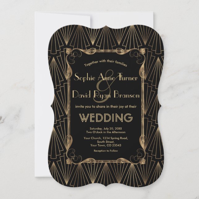 Glam Old Hollywood Gold Black Great Gatsby Wedding Invitation (Front)