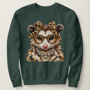 Glam Opossum Leopard Print Rhinestone Boujee Sweatshirt