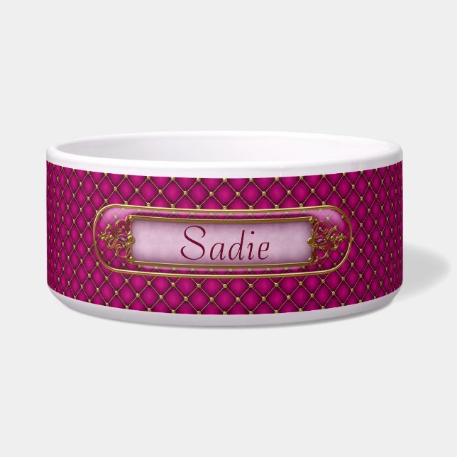 Glam Orchid Pink and Gold Custom Pet Bowl (Front)