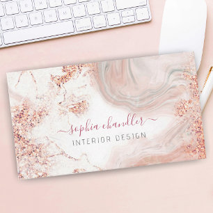 Glam Pale Peach & Grey Marble, Classy Business Card