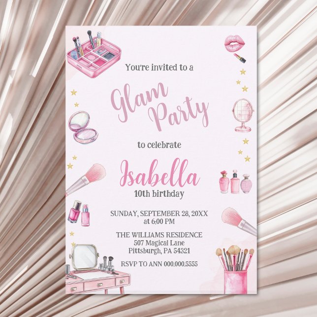 Glam Party Girl Beauty Watercolor Spa Birthday Invitation (Creator Uploaded)