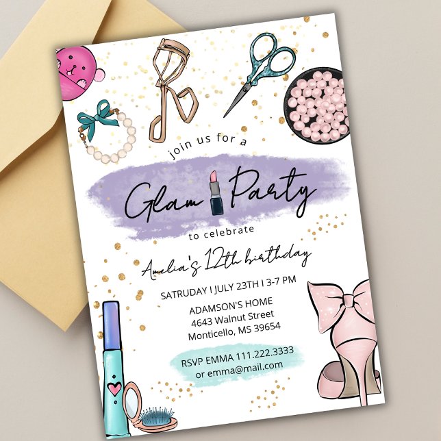 Glam Party Makeup Beauty Spa Teen Girls Birthday Invitation (Creator Uploaded)