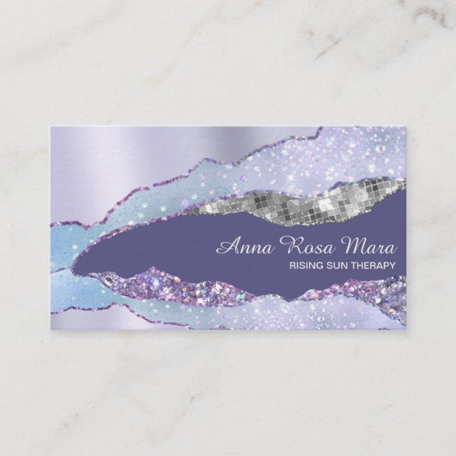 *~* Glam Pastel  Agate Geode Silver Glitter Business Card (Front)