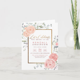 Glam Peach Painted Flowers Botanical Bridal Shower Invitation