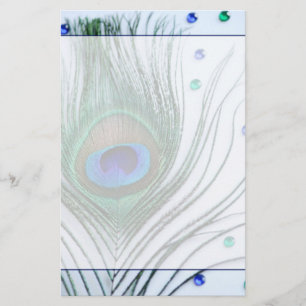 Glam Peacock Feather Blue Stationery