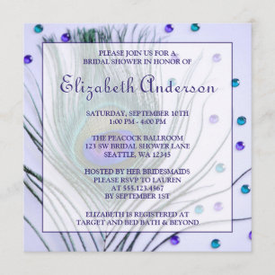 Glam Peacock Feather Purple Bridal Shower Invitation