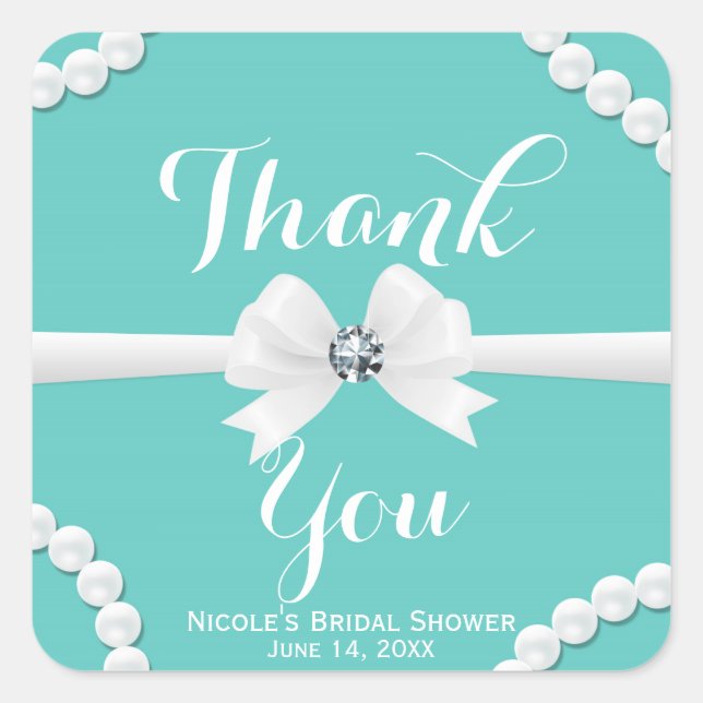 Glam Pearls & Bow Bling Elegant Chic Favour Square Sticker (Front)
