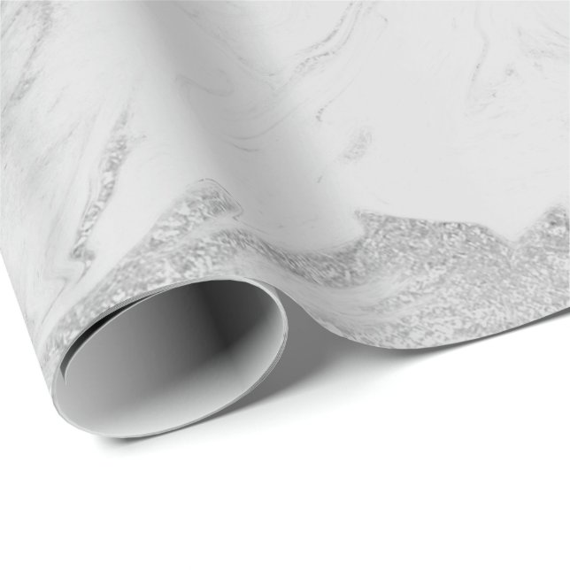 Glam Pearly Gray  Silver White Marble Glam Wrapping Paper (Roll Corner)