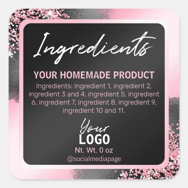 Glam Pink And Black Ingredient Labels (Front)