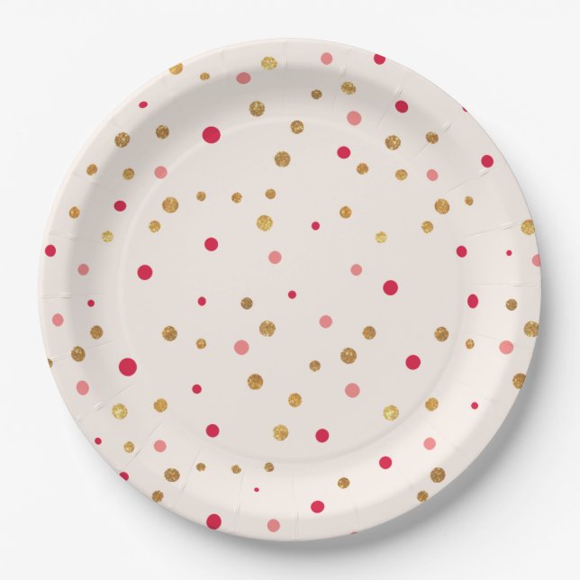 Glam Pink and Gold Confetti Party Paper Plates (Front)