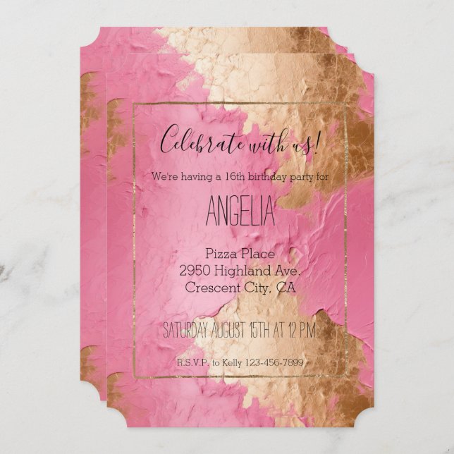 Glam Pink and Gold Invitation (Front/Back)