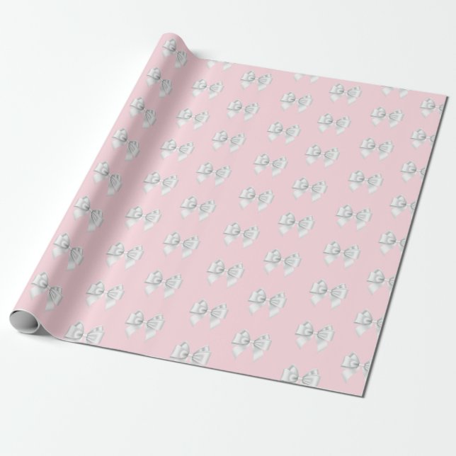 Glam Pink Aqua Blue Theme White Bow Wrapping Paper (Unrolled)
