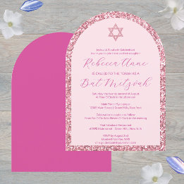 Glam Pink Arch Traditional Elegant Bat Mitzvah Invitation