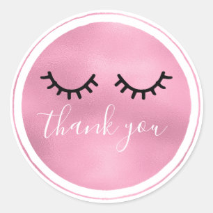 Glam Pink Black Eyelashes Thank you Classic Round Sticker