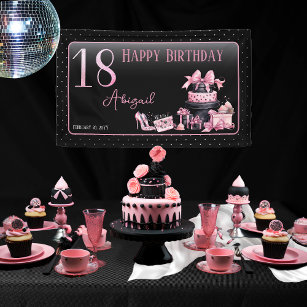 Glam Pink Black Fashion 18th Birthday Party Banner