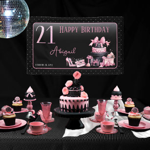 Glam Pink Black Fashion 21st Birthday Party Banner