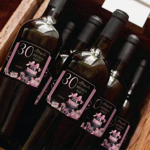 Glam Pink Black Fashion 30th Birthday Party Sparkling Wine Label