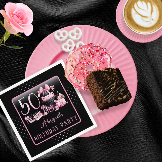 Glam Pink Black Fashion 50th Birthday Party Napkin (Glam Pink and Black French Couture Fashion 50th Birthday Party Paper Napkins)