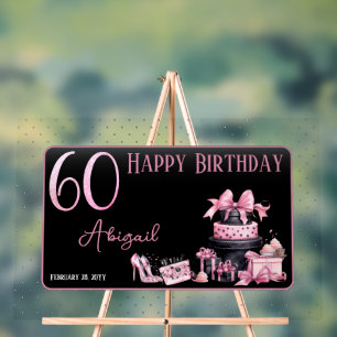 Glam Pink Black Fashion 60th Birthday Party Acrylic Sign