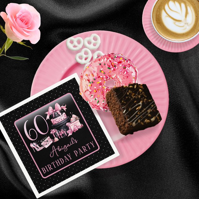 Glam Pink Black Fashion 60th Birthday Party Napkin (Glam Pink and Black French Couture Fashion 60th Birthday Party Paper Napkins)