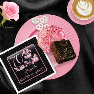 Glam Pink Black Fashion 70th Birthday Party Napkin
