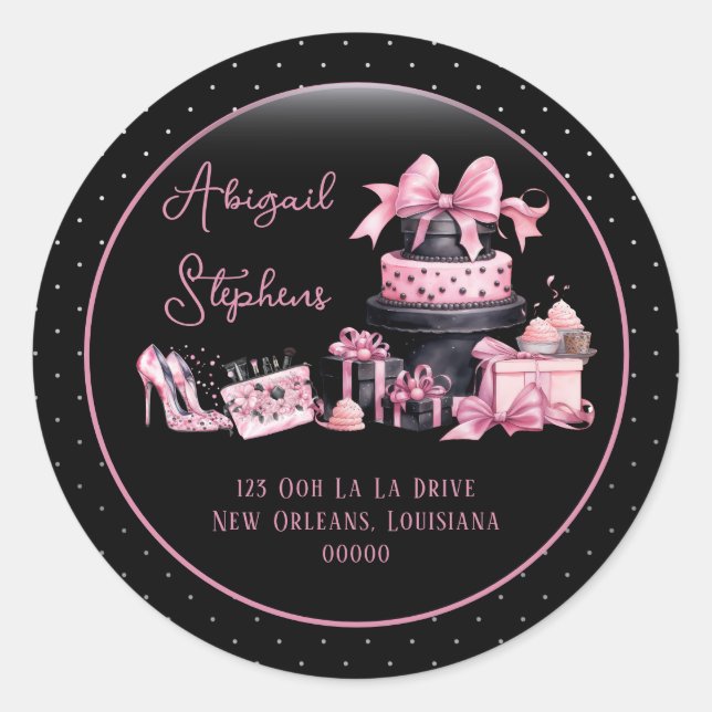 Glam Pink Black Fashion Return Address Seal (Front)