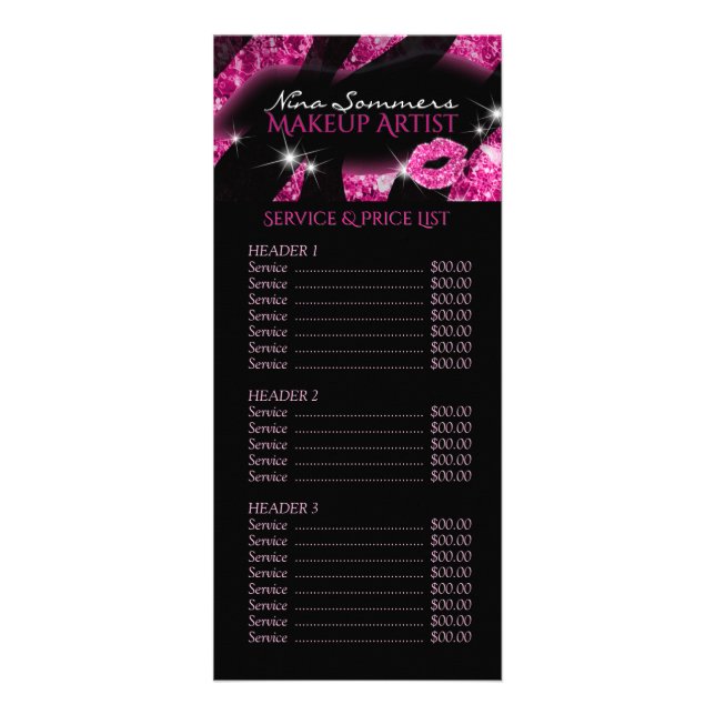 Glam Pink Black Glitter Price List Service Menu (Front)