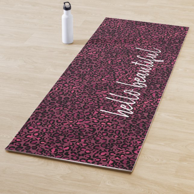 Glam Pink Black Leopard Print Yoga Mat (In Situ)