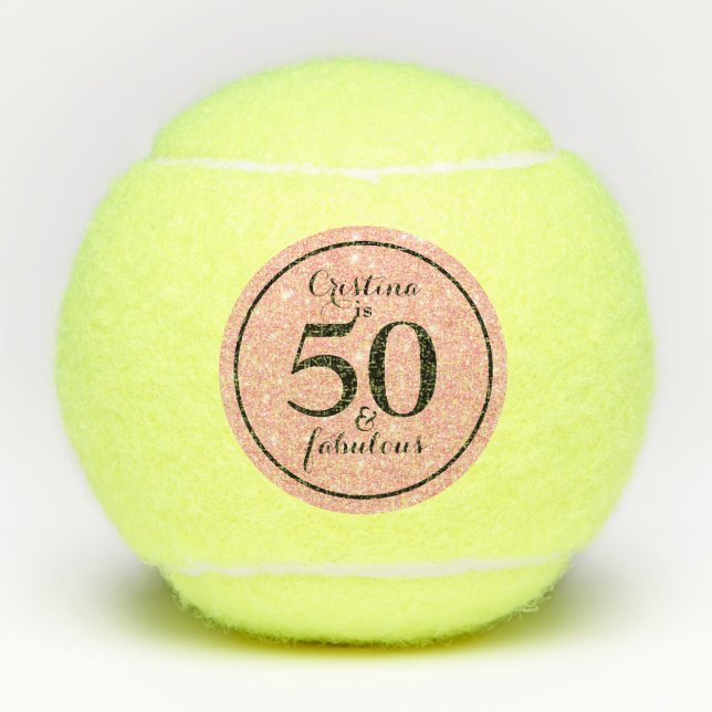 Glam Pink & Black Personalised 50 & Fabulous Tennis Balls (Front)