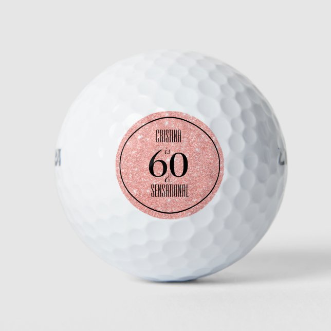 Glam Pink & Black Personalised 60 & Sensational Golf Balls (Front)