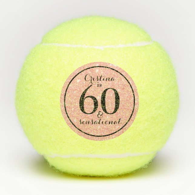 Glam Pink & Black Personalised 60 & Sensational Tennis Balls (Front)