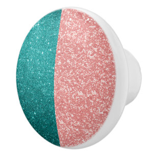 Glam Pink Blue Glitter Sparkle Ceramic Knob