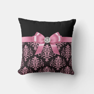 Glam Pink Bow-Pink Lace-Black Cushion