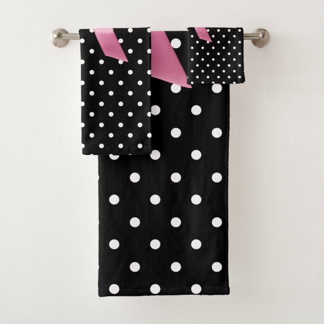 Glam Pink Bow-White Polka Dots-Black Bath Towel Se (Insitu)
